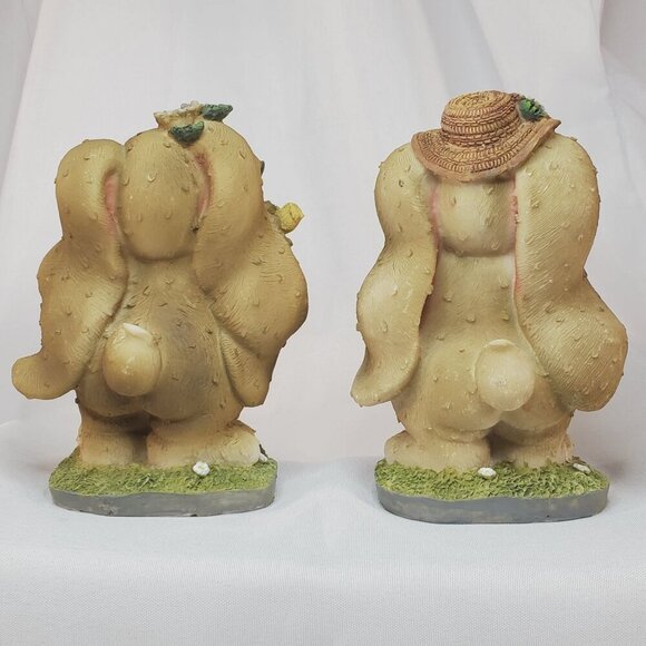 Easter Bunny Couple Resin Figurine Set Spring Decoration 5.5" Tall Resin - Picture 2 of 11